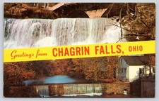 Greetings from Chagrin Falls OH Ohio Postcard 1960s Natural Falls Waterfall picture