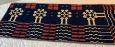 Antique Woven Wool Coverlet Table Runner, Geometric Design, Navy, Pinkish Red picture