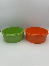 Vtg Tupperware Round Servalier Canister Orange & Green 1204-6 1204-6 NO LIDS picture