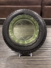 Vtg 1930s General Tire Dual Balloon Ashtray Green Uranium Glass Automobilia picture