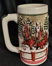 Vintage 1984 Budweiser Clydesdales Holiday Beer Stein Mug Anheuser Busch  picture