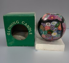 VTG 90s Glowing Candle Millefiori Mosaic 3.5” Ball Candle Lady Bug Floral NIB picture