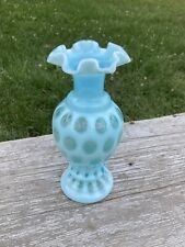 Fenton Coin Dot Opalescent Baby Blue Vase 8.75” High, Ruffled Top Edge ￼ picture