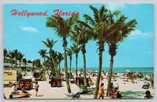 Vtg 1972 Hollywood Florida Beach Palm Trees Chrome Postcard Posted picture