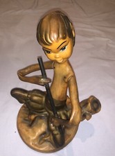 Antique Mid Century Tilso Gold Pixie Elf Sprite Musician W/ Original Flute 11” picture