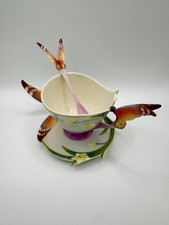 3 PC FRANZ PORCELAIN BUTTERFLY Tea Cup, Saucer, Spoon, XP 1693 picture