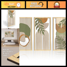 Large 16x32 Inch Boho Mid-Century Modern Wood Wall Art - Green Abstract Decor Se picture
