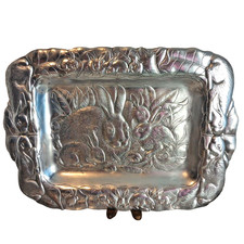 Arthur Court Vintage 1985 Aluminum Bunny/Lettuce Serving TrayTray Rabbits 18.5