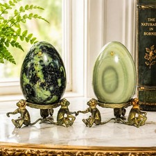Wonderful Antique Polished Stone Specimen Eggs Monkey Stands Grand Tour picture