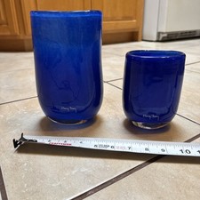 Henry Dean Belgian Blown Blue Art Glass Vase With Labels 12''H picture