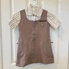 Vintage Girl Scouts Brownie Uniform Jumper Dress and Blouse Pin Set Girls Size 7 picture