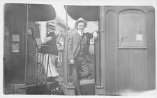 J38/ Interesting RPPC Postcard c1910 Man on Passenger Train Railroad 230 picture