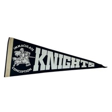 Vintage Immaculate Conception Knights Felt Pennant Black White Mascot 24 inch picture