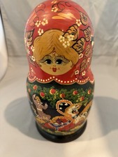 Vintage Wooden Russian 10 Piece Nesting Dolls Matryoshka Hand Painted USSR picture