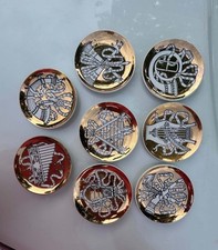 Vtg Fornasetti Milano Musicalia Porcelain Coasters Set of 8 Gold Gilt Italy MCM picture
