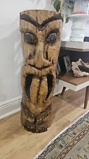 Solid Wood Tiki Statue, Happy Tiki, Coastal Decor, Ooak, Chainsaw Carving  picture