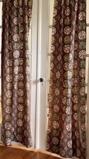 Vtg 50s Abstract MCM Set 4 Panels Curtains Barkcloth Trees Pleated Brown Green picture