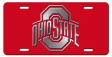 Ohio State Red and Silver Aluminum Metal Vanity License Plate Tag New picture