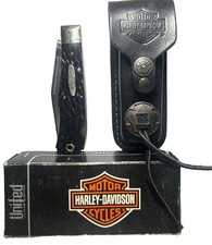 United Cutlery 1998 Harley-Davidson HD2 Lockback Folding Knife W/ Leather Sheath picture