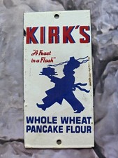 VINTAGE 1940'S KIRK’S PANCAKE FLOUR WOODEN DOOR PUSH PORCELAIN SIGN 8
