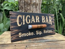 Cigar Lounge Whiskey Bar Bourbon  Wood Sign Carved Rustic Tavern Antique Look picture