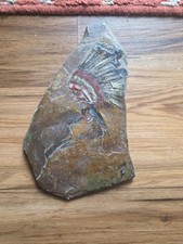 Signed Native American Hand Painted On Stone Slab 8x 6 picture