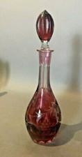 VINTAGE BLEIKRISTALL HAND ETCHED CRANBERRY CUTBACK ART GLASS 13.5