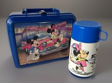 Vintage Alladin Mickey Mouse & Minnie Pluto's Diner Blue Plastic Lunch Box S4 picture