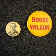 Pair of Antique 1912 Woodrow Wilson Presidential Campaign Photo Celluloid READ picture