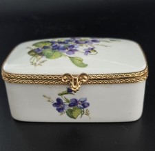Vintage Limoges Castel France Porcelain Trinket Box Violets Floral Hinged Gold picture