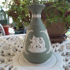 Vintage 1976 Wedgwood Celadon Green Jasperware Cameo Bud Vase picture