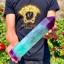3.19LB Natural rainbow fluorite obelisk quartz crystal wand point Gem Healing picture