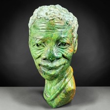 Vintage African Shona Verdite Stone Bust Hand Carved Green Sculpture 7inch VTG picture