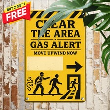 Gas Leak Evacuation Hazard Tin Sign Bold Yellow Black Safety Metal Plaque 8x12 picture