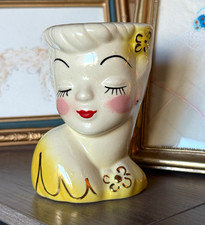 Vintage Rare 1950s Ceramic Glamour Girl Head Bust Planter Great Condition picture