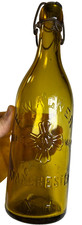 RARE Antique E Wagner Manchester NH Beer Bottle Pictorial Citron Amber Blobtop picture