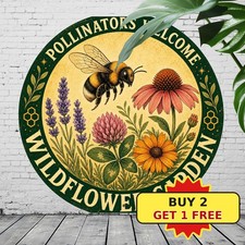 Vibrant Bee and Flower Retro Style Aluminum Round Metal Tin Sign 8x8 picture