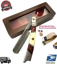 Damascus Steel Straight Razor Cut Throat Barber Salon Shaving Razor Vintage Horn picture