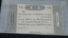 1800's Worthington Office 12 1/2 Cents Ohio Note UNC picture