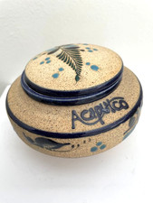 ACAPULCO Tonal Trinket Jar Bowl lid Hand Painted Signed MEX NETZ BLUE SOUVENIR picture