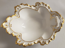 Antique Moritz Zdekauer MZ Austrian White and Gold Leaf Porcelain Dish 1884-1909 picture