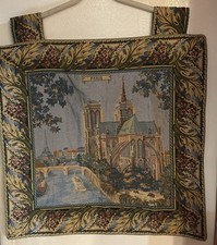Vintage Notre Dame Tapestry Paris France Eiffel Tower 24” x 24” w/out Top Loops picture