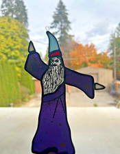 Vintage Stained Glass Wizard Figurine, Suncatcher, Handmade, Unique, 9