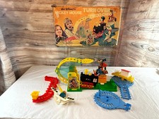 VTG Walt Disney's Mickey Mouse Turn Over Choo Choo Train Set Illco Toy W Box picture
