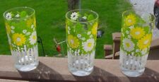 Yellow Daisy Floral Vintage Raised Design White Picket Fence 16oz 3 Tumblers picture