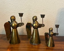 Set of 3 Vintage Brass Angel Christmas Candle Holders Candlesticks, Mexico picture