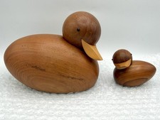 Vintage SKJODE x2 TEAK WOOD DUCK Denmark  Scandinavian Art Sculpture MCM RARE picture