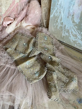 Antique French Lace Gold Metallic Blue Pink Silk Trim picture