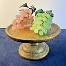 Vintage Hand Carved Rose Quartz & Jade Grapes Teardrop Clusters Miniature Bunchs picture
