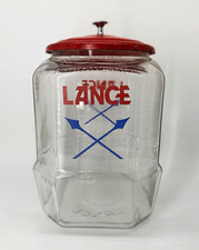 Vintage Lance Cracker Jar Glass 8 Sided Store Display Red Metal Lid Advertising picture